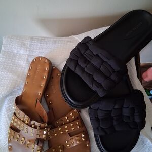 Black Woven Slide Sandals - Women